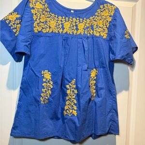 Blue Embroidered Top